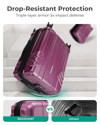 BAGSMART Expandable Carry On Luggage 22x14x9 Airline Approved, Purplish Red - color: Purplish Red, size: Expandable Carry On 20 Inch