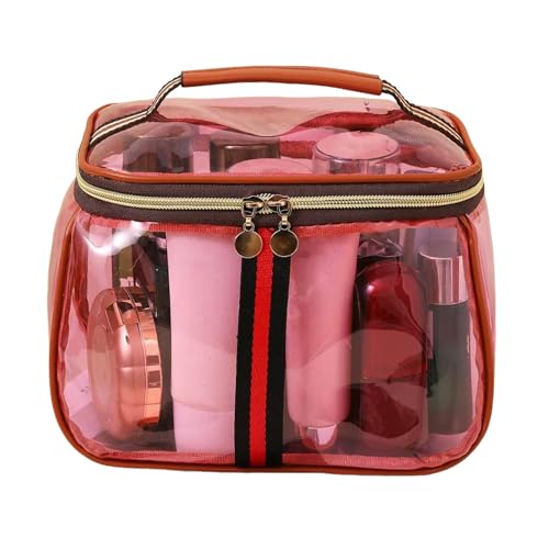 New Retro Vintage Vanity Bag - Clear Makeup Organizer with Handle (Pink) | Waterproof Transparent Toiletry Bag, Large Capacity Makeup Storage - Case for Women for Travel & Home - color: Pink