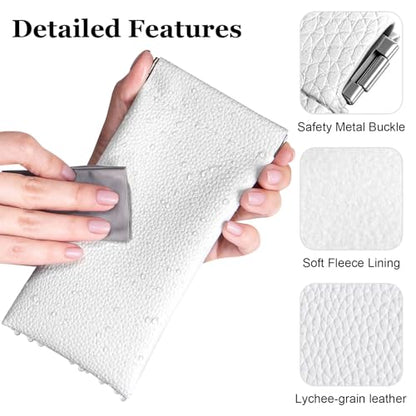 RayLove 2 Pack Glasses Case Soft Eyeglass Case For Women Men Squeeze Top Sunglasses Pouch Travel With Cleaning Cloth - color: White