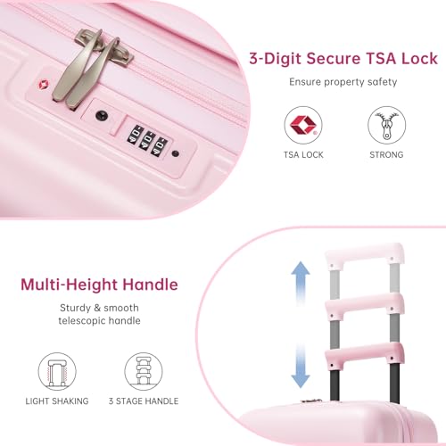 Carry On Luggage Set 3 Piece, Carry-on Suitcase With Wheels - color: BT-Pink