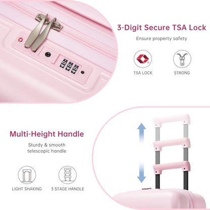 Carry On Luggage Set 3 Piece, Carry-on Suitcase With Wheels - color: BT-Pink