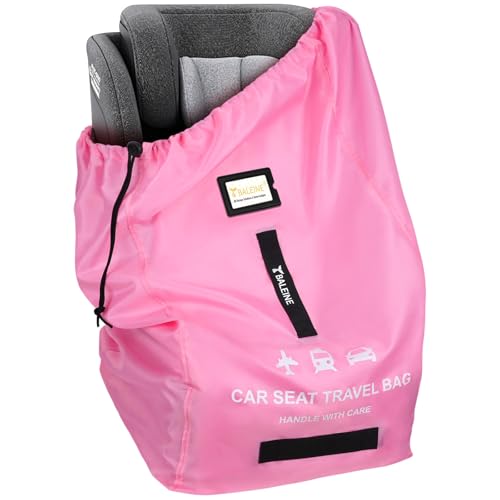 BALEINE Car Seat Travel Bag for Airplane, Water-Resistant Car Seat Bags for Air Travel, Foldable Cover with 3 Handles, Fits Toddler Carseat, Convertible and Booster Seats (Pink) - color: Pink