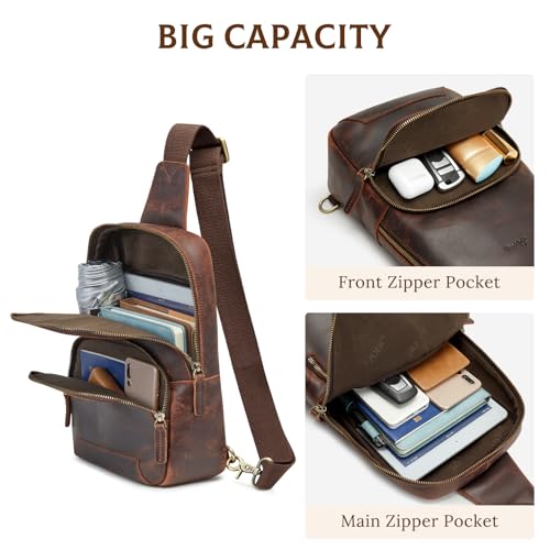 S-ZONE Sling Bag for Men Women RFID Blocking Genuine Leather Crossbody - color: Dark Brown
