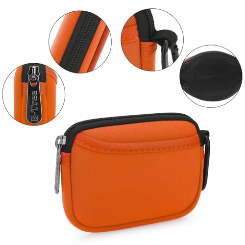 E-Tree Small Soft Neoprene Zipper Pouch with Carabiner Clip,Tech Bag Orange - color: Orange