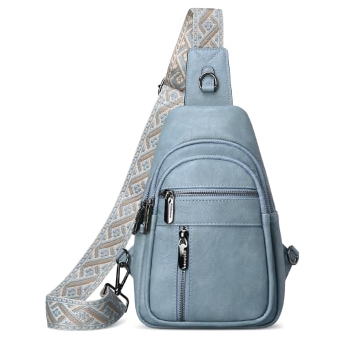 Anti-theft Sling Bags Women Small PU Leather Chest Fanny Pack - color: Light Blue-b