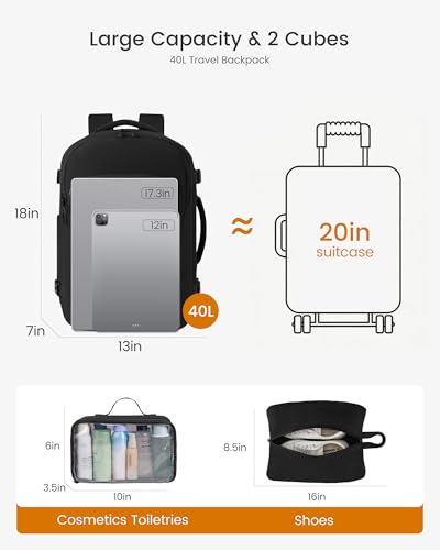 LOVEVOOK 40L Travel Backpack for Women, Airline Approved Carry On Backpack - color: Black, size: 40L-4PCS