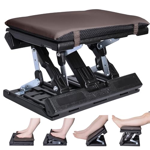 Foot Rest for Under Desk at Work Enlarged, Ergonomic Footrest with Adjustable Height and Angle, Foldable Foot Stool with Removable Pad Massage Beads for Office Gaming Chair Brown - color: Brown Plus