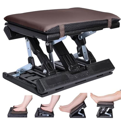 Foot Rest for Under Desk at Work Enlarged, Ergonomic Footrest with Adjustable Height and Angle, Foldable Foot Stool with Removable Pad Massage Beads for Office Gaming Chair Brown - color: Brown Plus
