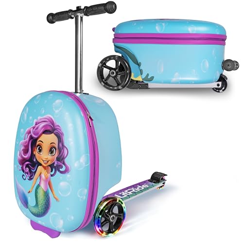 Kids Ride-On Scooter Suitcase, Carry-On Luggage, Ages 4+ - style: Mermaid