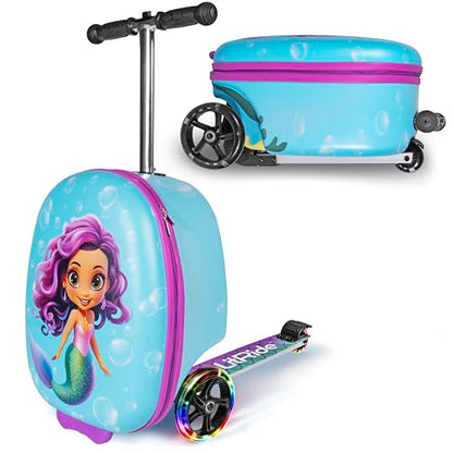 Kids Ride-On Scooter Suitcase, Carry-On Luggage, Ages 4+ - style: Mermaid