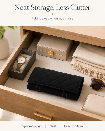 Travel Necklace Organizer, Tangle Free Jewelry Case, 16 Slots - color: Black Diamond