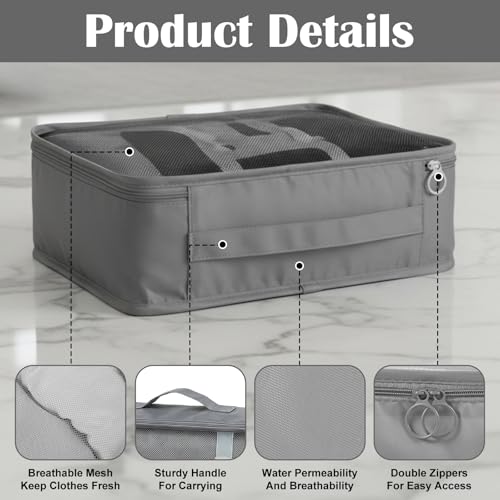 12 Pcs Packing Cubes for Suitcase, 3-Sizes Luggage Packing Organizers for Travel Accessories Hiking Camping Backpacking Clothes(Grey, L, M, S Size)