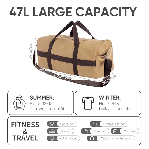 Large Canva Travel Duffle Bag Heavy Duty - color: Khaki