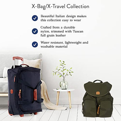 Bric’s X-Bag 21” Rolling Duffel, Water-Resistant Recycled Nylon Carry-On with Silent Wheels & Leather Details - color: Navy