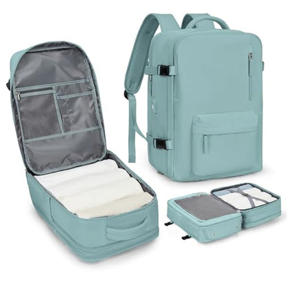 WONHOX Large Travel Laptop Backpack Expandable Flight Approved Backpack Carry on Backpack for Women Men Waterproof 17inch Laptop Daypack Hiking Work Backpack with Shoe Compartment Light Blue - color: A5-turquoise