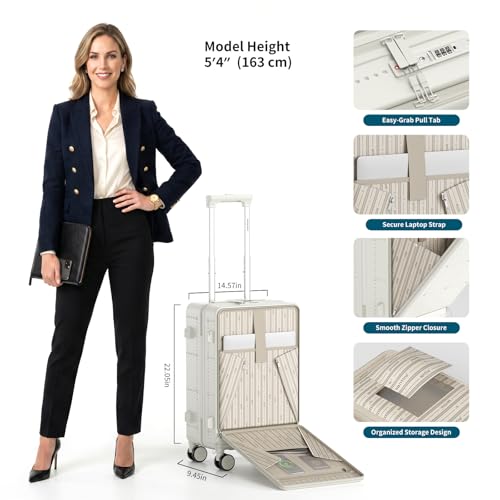 Santino Carry On Luggage 22x14x9 Airline Approved 20 Inch baggage pc Hard Shell Suitcase with Spinner Wheels TSA Lock with USB Port and Cup Holder and phone holder Top Opening Suitcase - color: pink