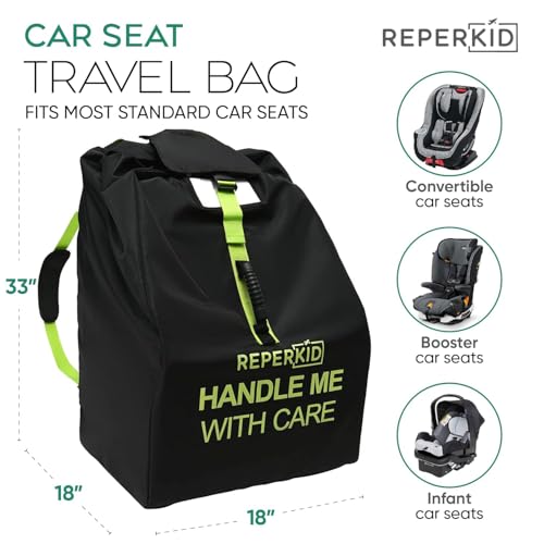 Car Seat Travel Bag for Airplane, Backpack Straps, Fits Most Car Seats - color: Black with Green