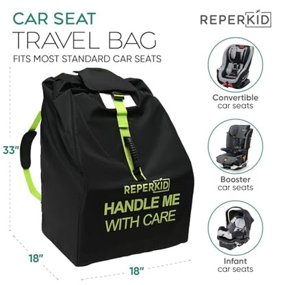 Car Seat Travel Bag for Airplane, Backpack Straps, Fits Most Car Seats - color: Black with Green