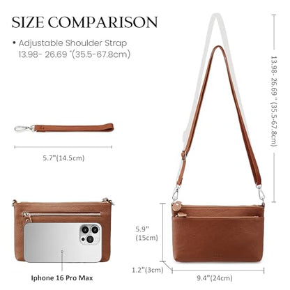befen Genuine Leather Wristlet Clutch Wallet Purses with RFID Blocking | Small Crossbody Bags Shoulder Handbag for Women, Genuine Leather Wristlet Clutch Wallet Purses with RFID Blocking - color: Deep Brown