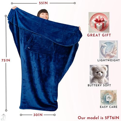 Original Patented Foot Pocket Blanket, Fleece Lightweight (Blue, Giant) - color: Velvet Blue, size: Oversized