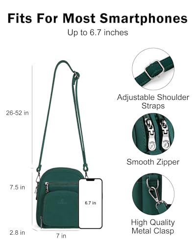 FADEON Small Purses for Women Crossbody Bags, RFID Anti-Theft 4 Card Slots - color: Dark Green Nubuck Style