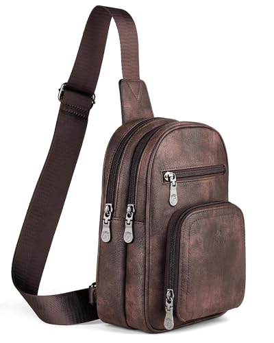 FADEON Sling Bags for Women Crossbody Bag, Designer PU Leather Sling Purse - color: Coffee Brown Retro Style, size: Small