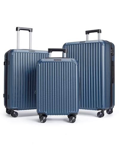 LIGHT FLIGHT 3 Pieces Luggage Sets with Spinner Wheels Hardshell TSA Lock - color: Royal Blue