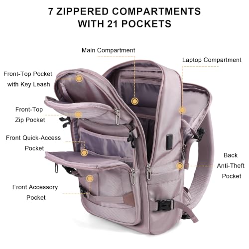 PIJUSHI Travel Backpack 35L Carry On Backpack Flight Approved - color: Updated Ashen Purple