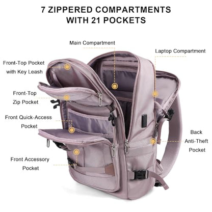 PIJUSHI Travel Backpack 35L Carry On Backpack Flight Approved - color: Updated Ashen Purple