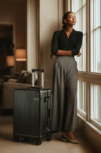 22 Inch Zipperless Checked In Luggage with Aluminum Frame, Black - color: Black, size: Checked in 22inch