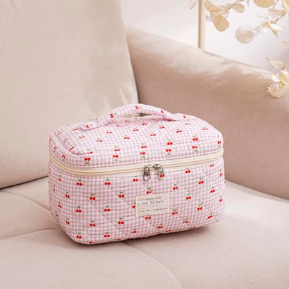 uekeboag Large Travel Quilted Makeup Bag for Women - color: 1Pc Checker Cherry