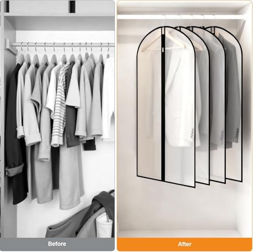 12 Pack Peva Garment Bags 24 x 40 In, Translucent Clothes Covers - color: Matte with Black Edge, size: 40in *12