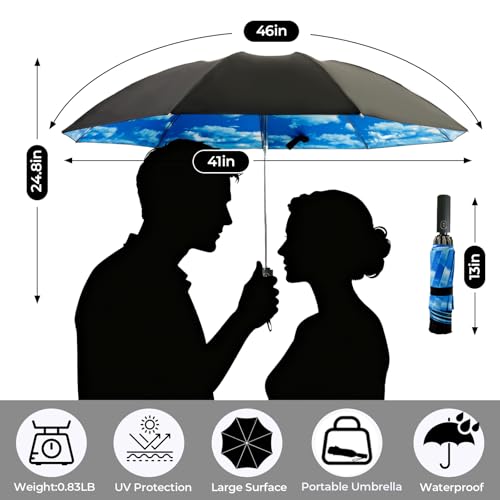 LLanxiry Compact Travel Umbrella, Windproof Automatic Umbrellas for Rain - color: Inverted-Starry Sky, size: 44 Inch