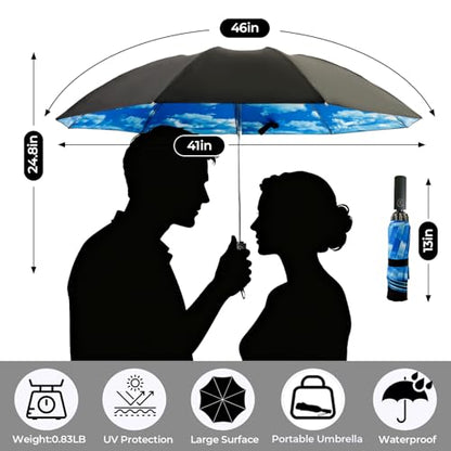 LLanxiry Compact Travel Umbrella, Windproof Automatic Umbrellas for Rain - color: Inverted-Starry Sky, size: 44 Inch