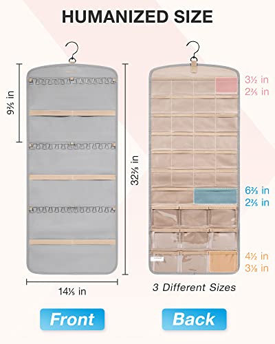 BAGSMART Hanging Jewelry Organizer, Necklace Holder Anti-tangle, Large Grey - color: Grey, size: Large - Standard