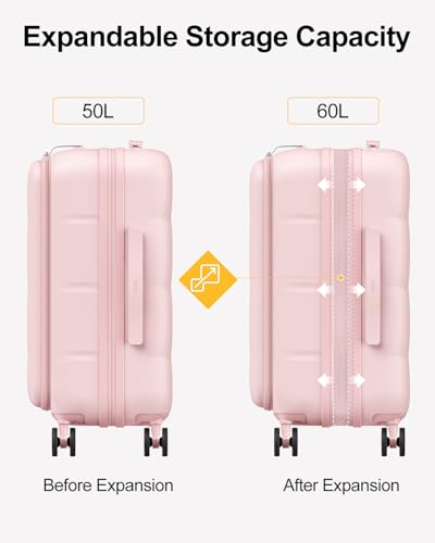 MGB Hardside Carry On Luggage, 20 Inch Front Open Expandable Suitcase - color: Peach Pink, size: 20 Inch - Carry On