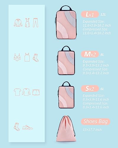 BAGSMART Compression Packing Cubes for Travel - color: Baby Pink 6pcs, size: Set of 6