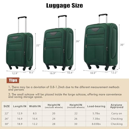 Softside Luggage Set 3 Piece Expandable Spinner Suitcases with Duffel Bag, 22/26/30 in, Lightweight Travel Luggage