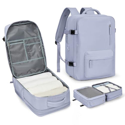 WONHOX Large Travel Laptop Backpack Expandable Flight Approved Backpack Carry on Backpack for Women Men Waterproof 17inch Laptop Daypack Hiking Work Backpack with Shoe Compartment Taro Purple - color: A10-taropurple