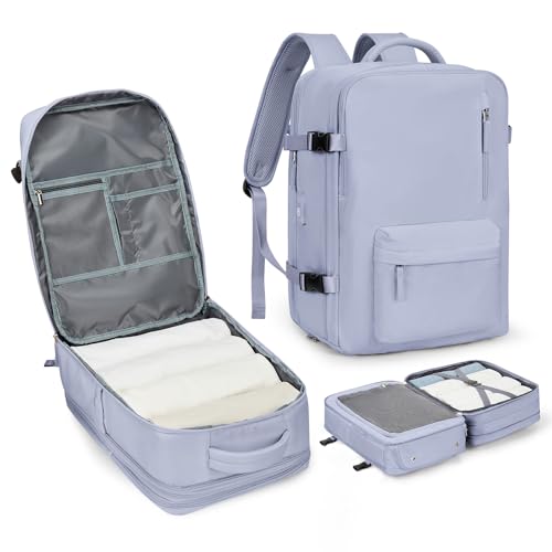 WONHOX Large Travel Laptop Backpack Expandable Flight Approved Backpack Carry on Backpack for Women Men Waterproof 17inch Laptop Daypack Hiking Work Backpack with Shoe Compartment Taro Purple - color: A10-taropurple