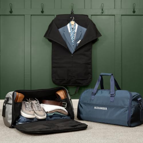Suit Saver Convertible Hanging Garment Duffle Bag, Custom Embroidered, Blue, Black and Grey, Ballistic Nylon, with Adjustable Shoulder Strap and Separate Shoe Compartment (Grey) - color: Grey
