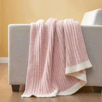 Snuggle Sac Luxury King Size Blanket for Bed, Cozy Soft Fuzzy Microfiber Knit Stripe Bedding Blankets, Pink, 108x90 inches - color: Pink, size: King(108"x 90")
