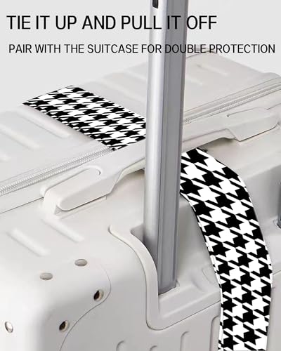 Luggage Straps for Suitcases, Adjustable Travel Belt, Durable Wide Luggage Strap, Cute Suitcase Strap Identifiers with Buckle, Bag Straps for Luggage, Black White Houndstooth - color: Black White Houndstooth