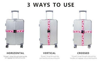 Teeoff Elastic Luggage Straps Suitcase Belts Travel Bag Accessories Adjustable 220CM (Strawberry) - color: Strawberry