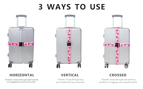 Teeoff Elastic Luggage Straps Suitcase Belts Travel Bag Accessories Adjustable 220CM (Strawberry) - color: Strawberry