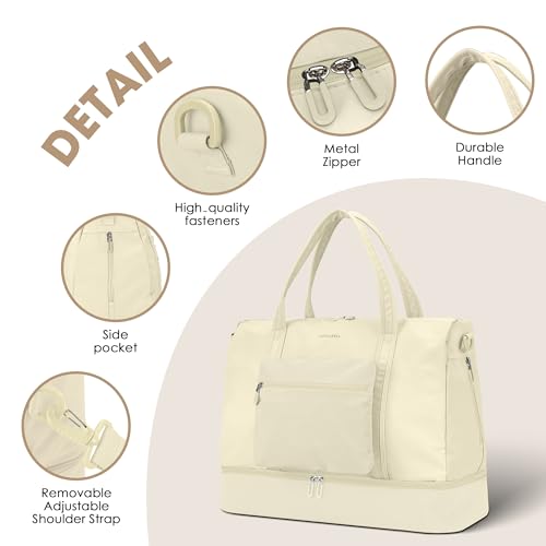Women's Weekender bag Travel Duffel Bag with Shoe Compartment 21-inch Airline-Approved Carry-On, 2-Piece Overnight Bag Set Personal Item Luggage - color: SR -1-beige
