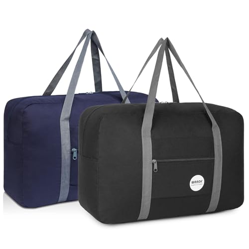 WANDF 2 Piece Personal Item Travel Bag, Carry On Duffle Bag - color: 2pcs Black+Dark Blue