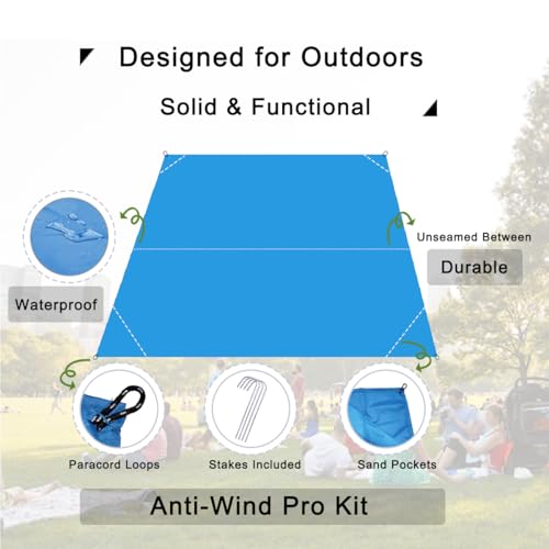 Pocket Blanket, Compact Blanket for Picnic, Beach, Festival - color: Sky Blue, size: 55"*60"