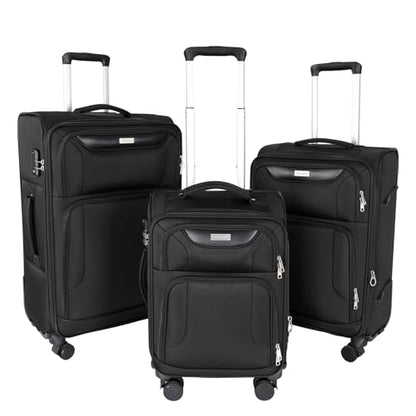 WireHot 3-Piece Softside Expandable Luggage Set, Black, 20in/24in/28in - color: Black