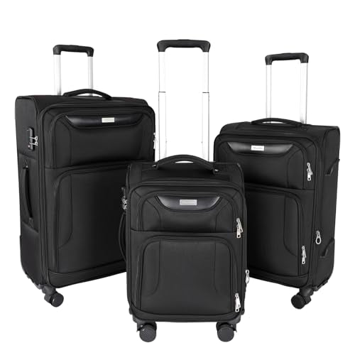 WireHot 3-Piece Softside Expandable Luggage Set, Black, 20in/24in/28in - color: Black
